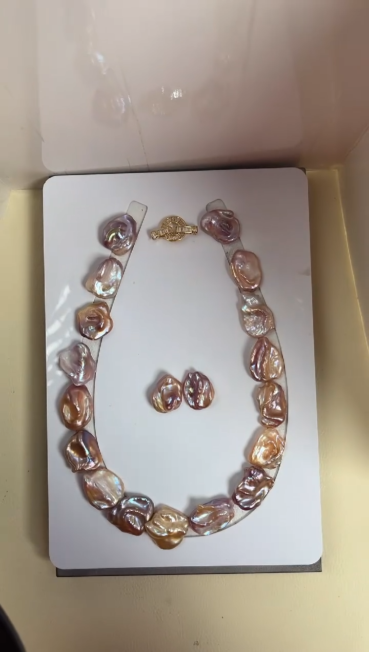 【闪购商品】淡水珍珠套链银S925镶嵌巴洛克项链 耳钉