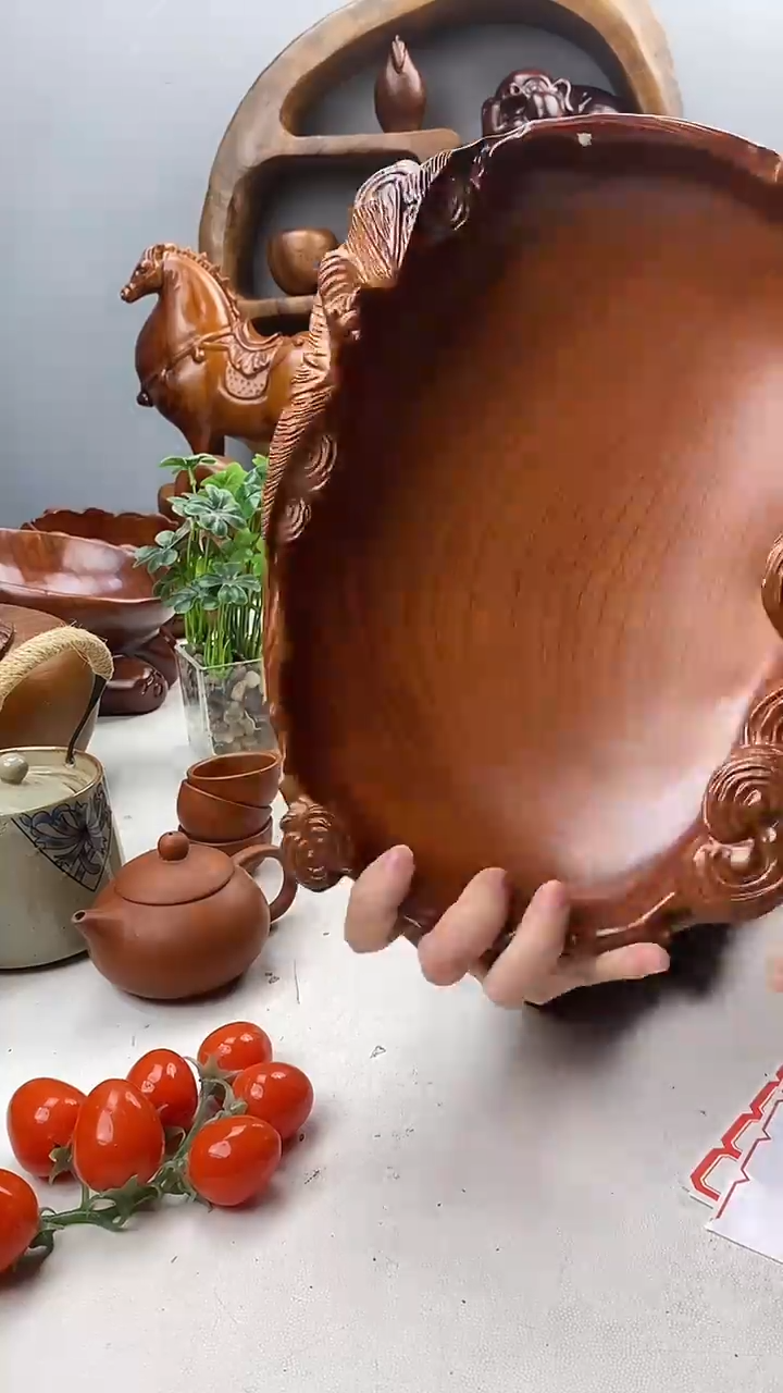 香樟木A18精品福临门果盆/尺寸28*21*8