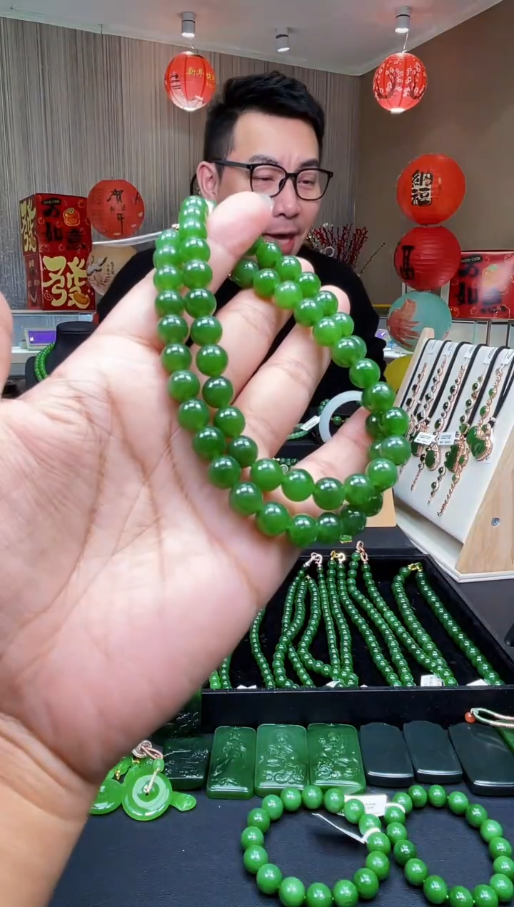 【闪购商品】和田玉（碧玉）项链未镶嵌±8mm 阳绿色项链