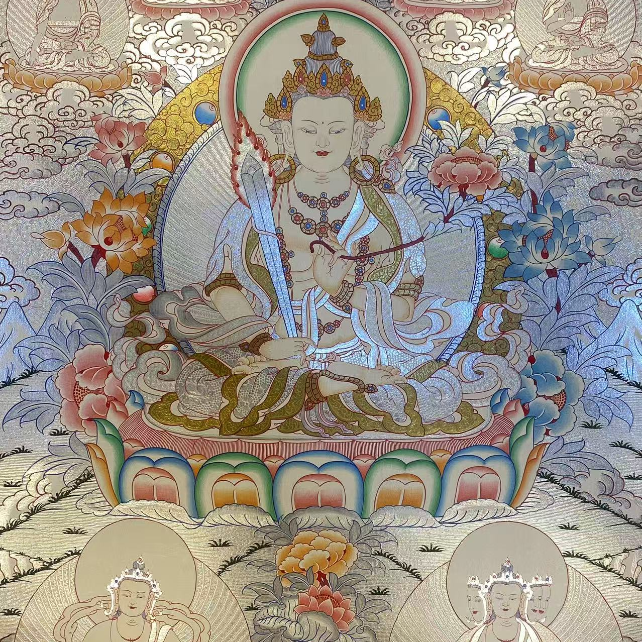 纯手绘银箔打底虚空藏菩萨唐卡挂画客厅茶室装饰画尺寸75*50