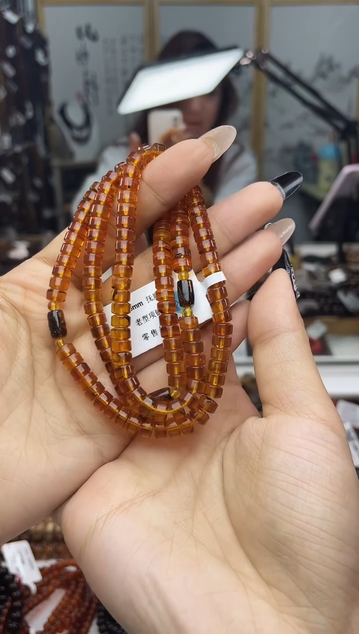 未镶嵌琥珀裸石6+直切金珀项链