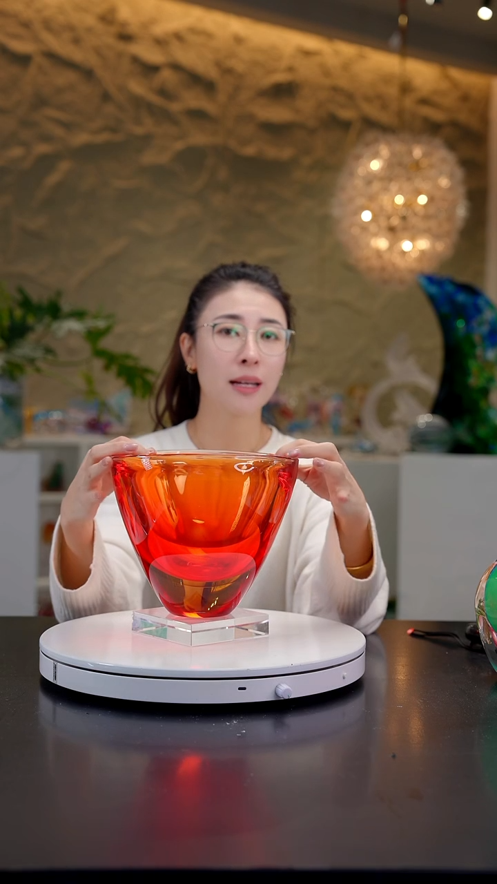 手工艺品琉璃宝石红琥珀金双色设计款花器小号16号+大号底座