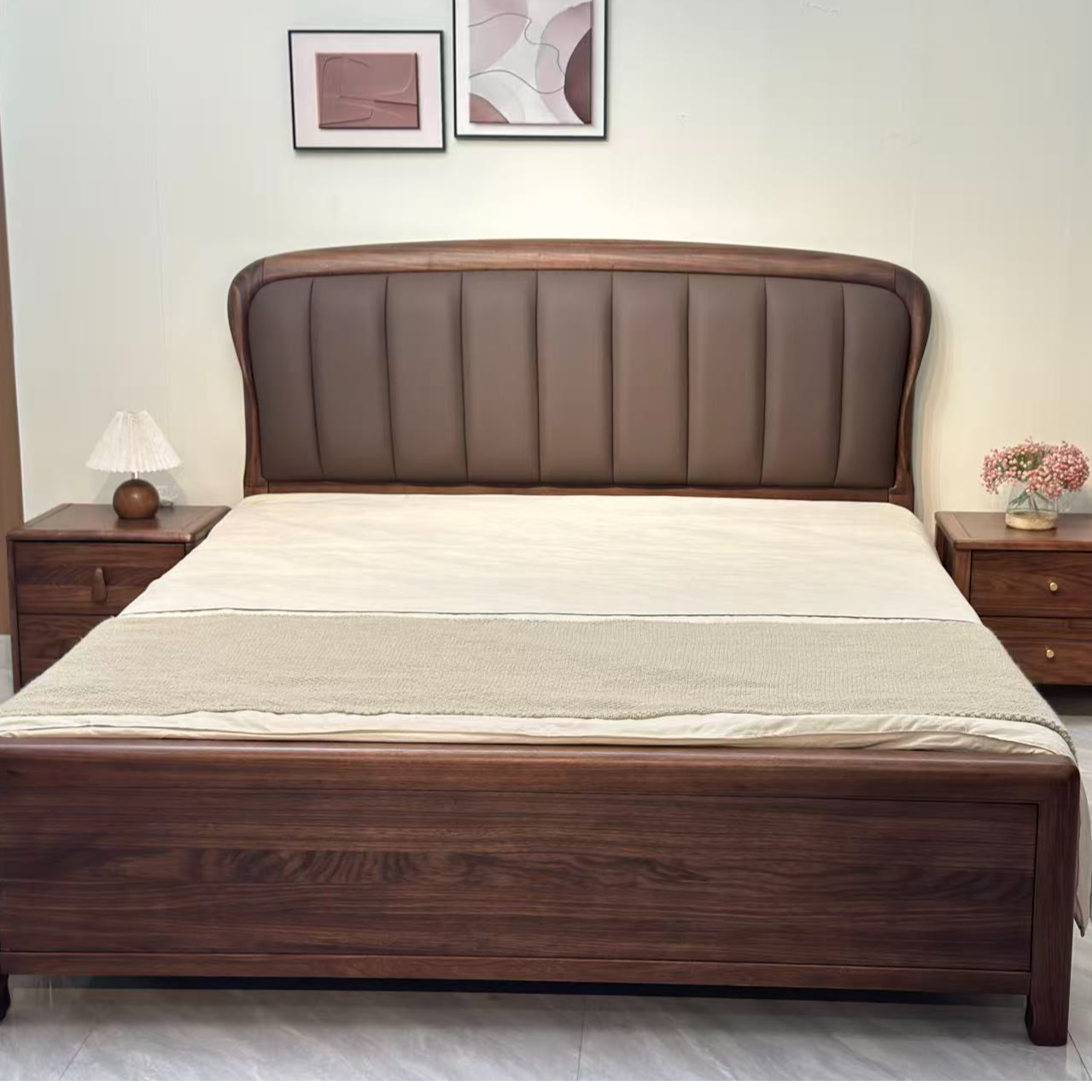K系 新款黑胡桃实木床复古简约储物轻奢时尚家用双人皮艺主卧大床