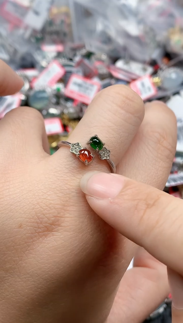 银S925镶嵌戒指翡翠天然A货缅甸翡翠