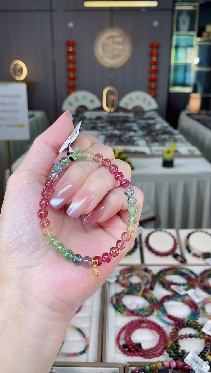 未镶嵌净体老矿碧玺彩虹单圈手串5mm+碧玺hon多样性发货一条