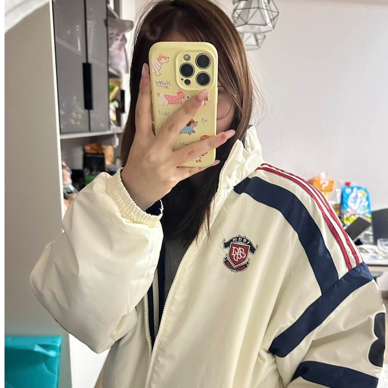 男女同款双面棉服保暖撞色加绒棉衣双面穿百搭拼接刺绣收口袖连帽