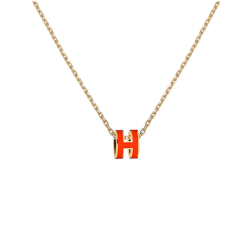 未使用 Hermes/爱马仕 POP项链 橘金mini椭圆立体H吊坠项链/首饰