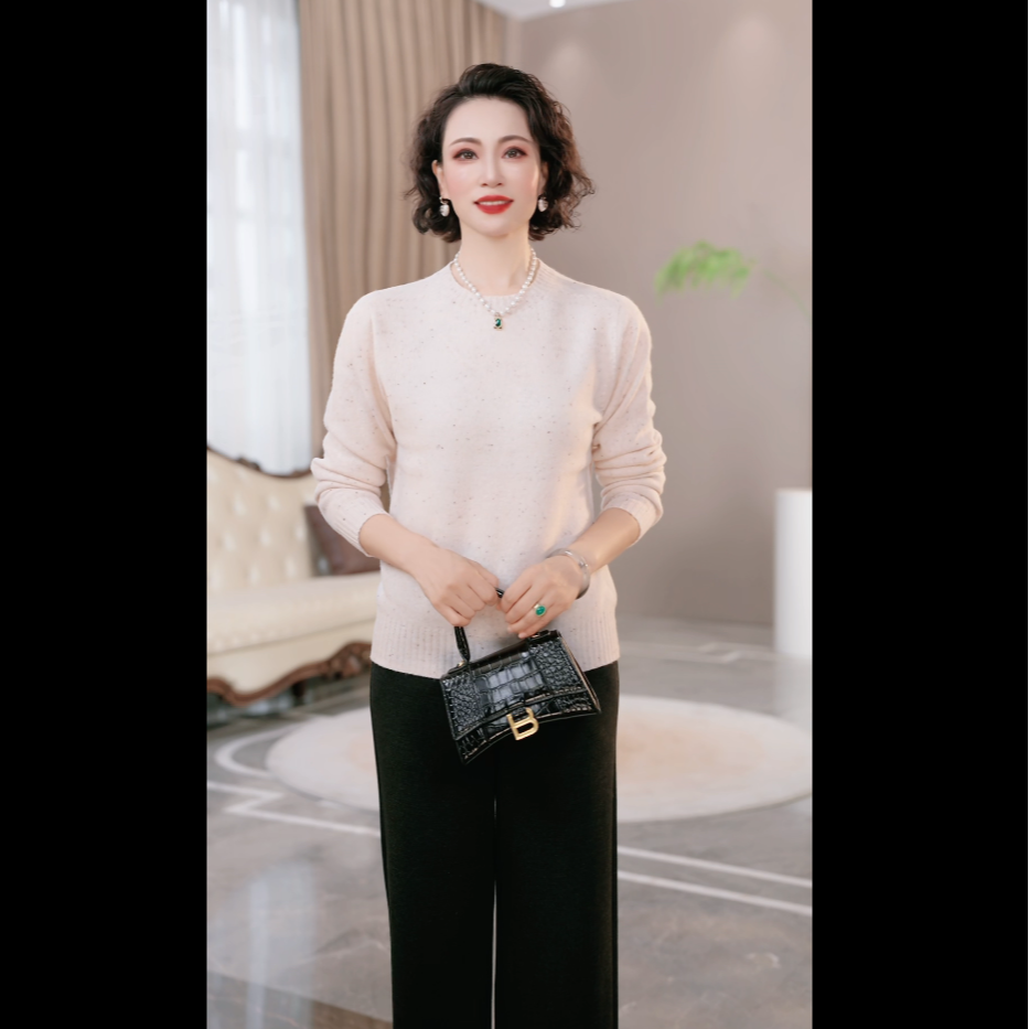 妈妈装气质纯羊毛针织打底衫2025新款洋气外套上衣服中老年毛衣