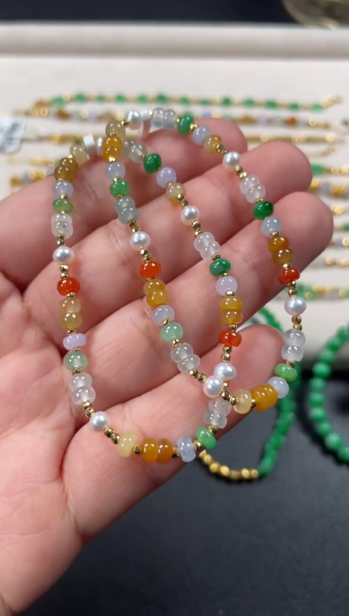 18K金镶嵌手串翡翠多样性   发货一条   P156