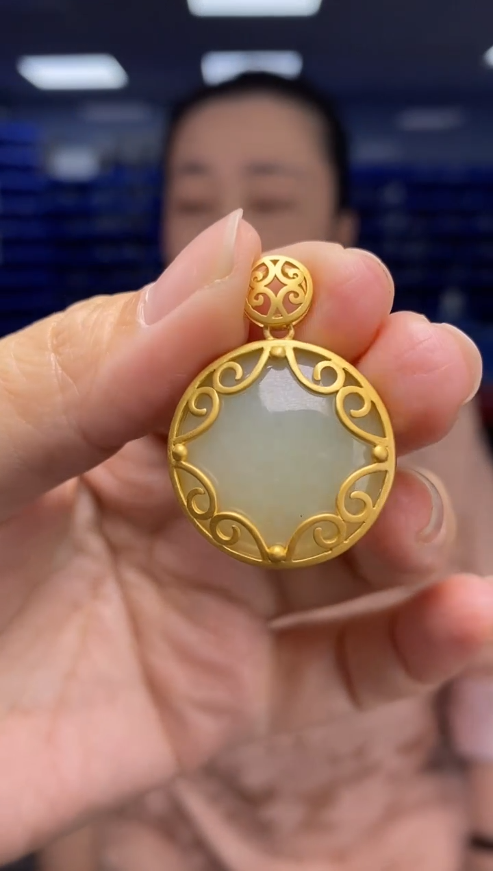 吊坠(不含链)银S925镶嵌和田玉DZ1869