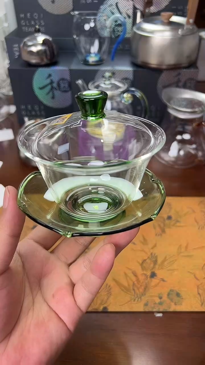 @@禾器晶彩荷叶盖碗湖绿色