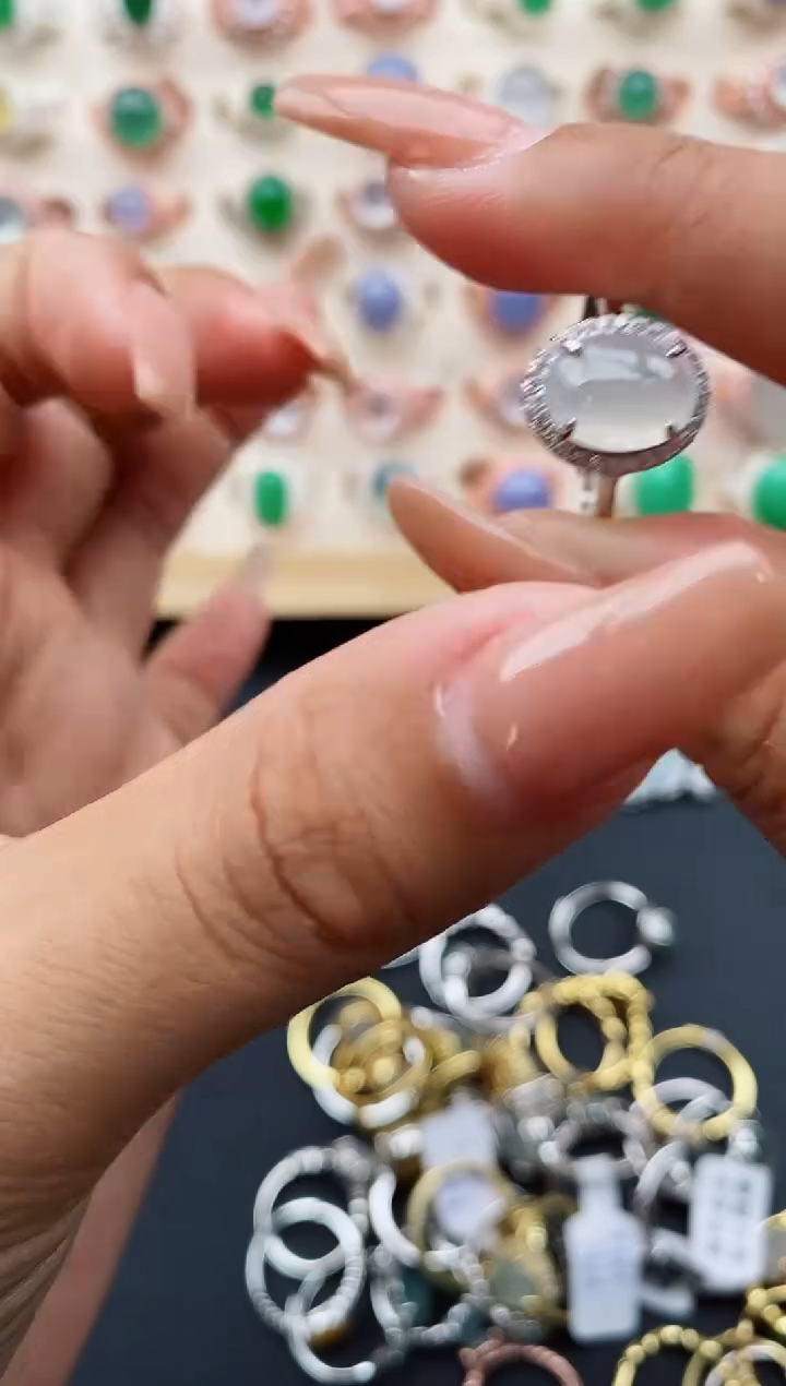 翡翠戒指银S925镶嵌缅甸天然A货翡翠111  5-8