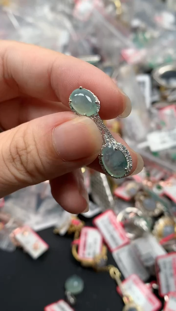 翡翠戒指银S925镶嵌天然A货缅甸翡翠