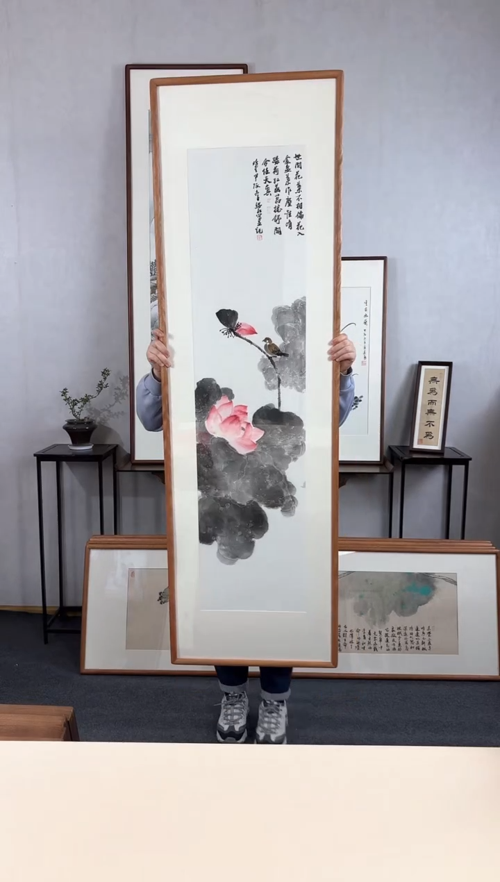 【闪购商品】国画手绘*荷花*52*172cm实木框