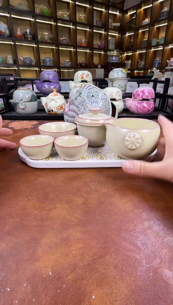 瓷片古道源猪油冻旅行+金银错茶盘