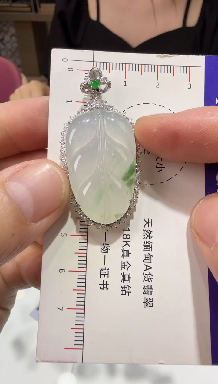 【闪购商品】翡翠吊坠(赠链)18K金镶嵌108-叶子