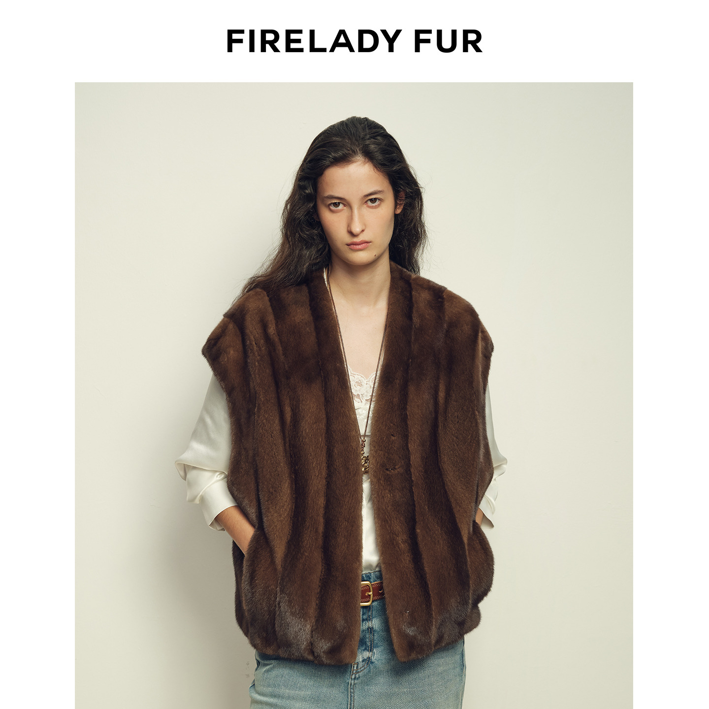 付智恩 生巧布朗尼 进口整貂水貂皮马甲年轻皮草外套女2024新款冬