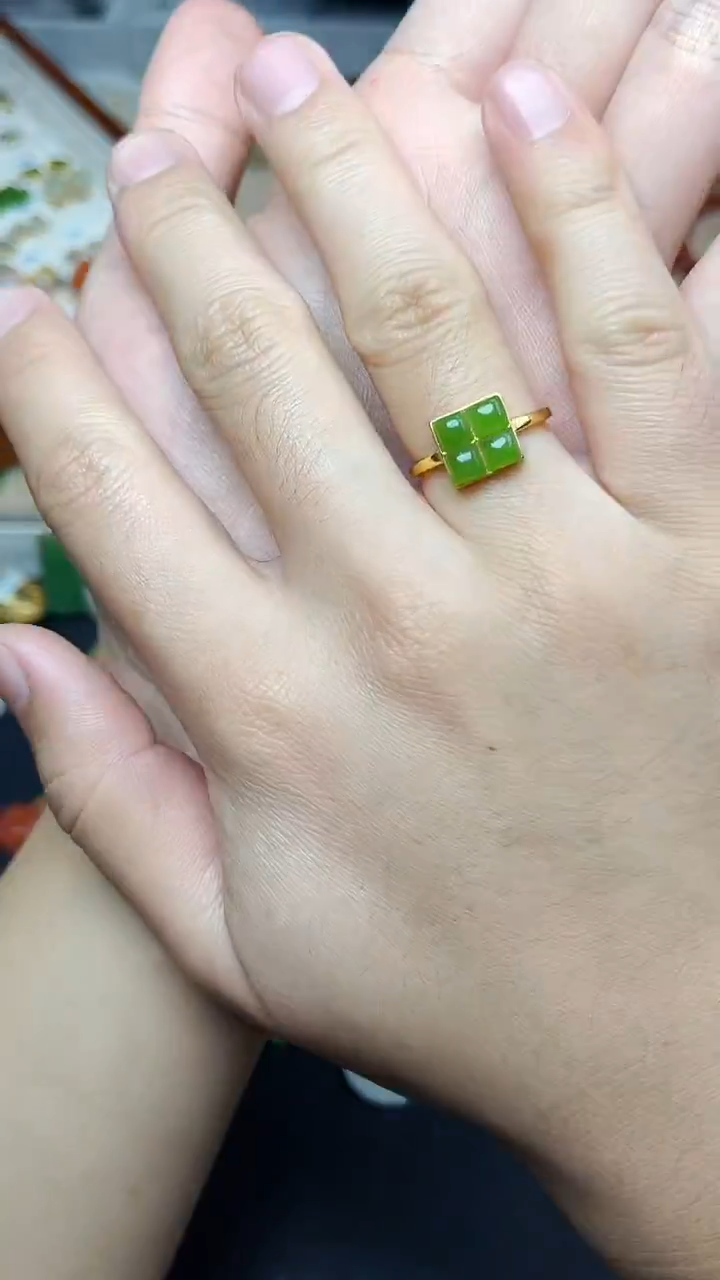 银S925镶嵌戒指和田玉碧玉戒指06