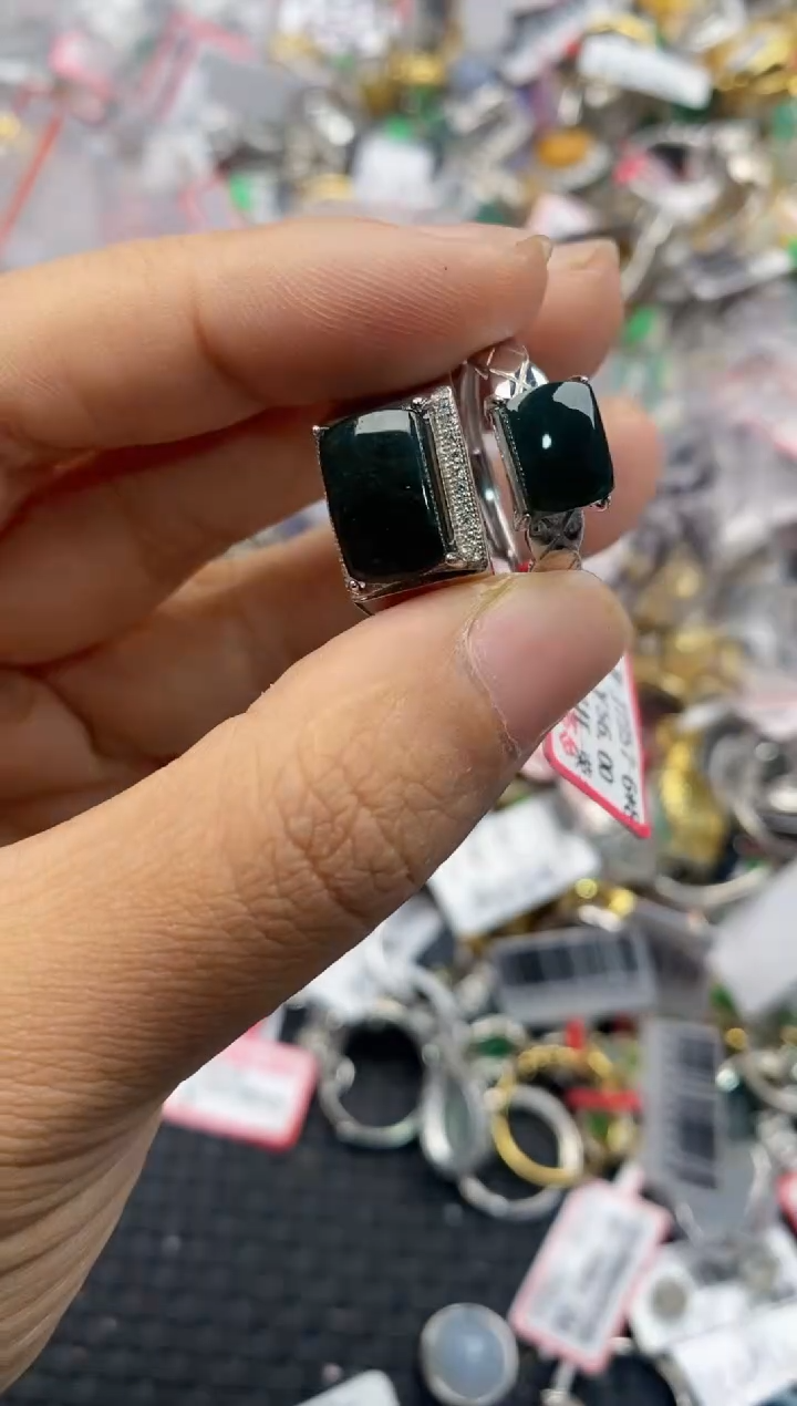 银S925镶嵌戒指翡翠4444----5