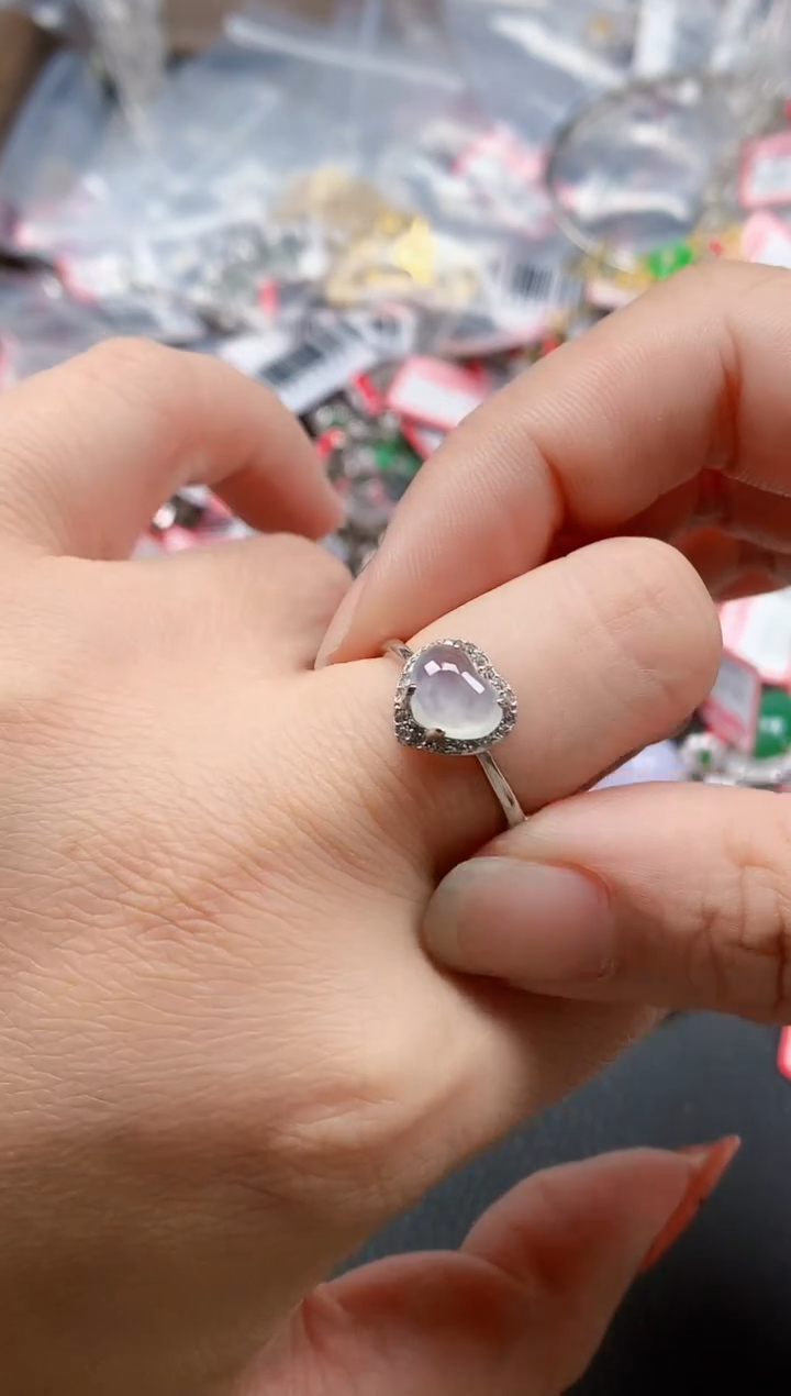 银S925镶嵌戒指翡翠天然A货缅甸翡翠