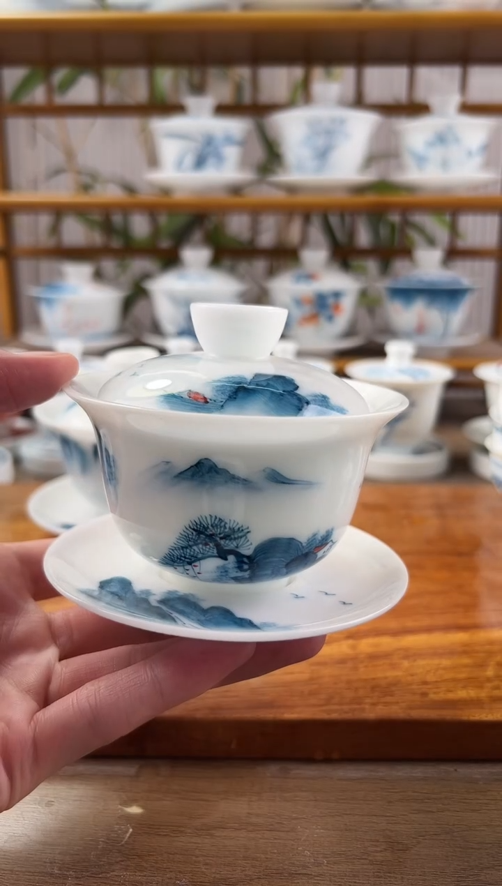 微瑕高冰千里江山180ml三才盖碗