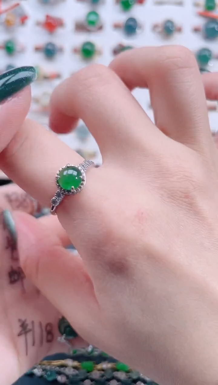 银S925镶嵌戒指翡翠天然翡翠