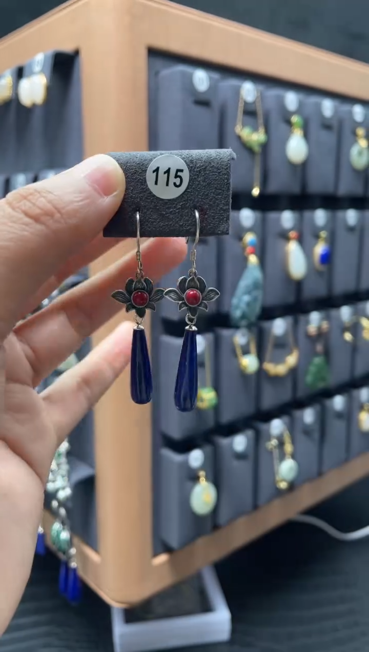 【闪购商品】青金石耳饰银S925镶嵌00115