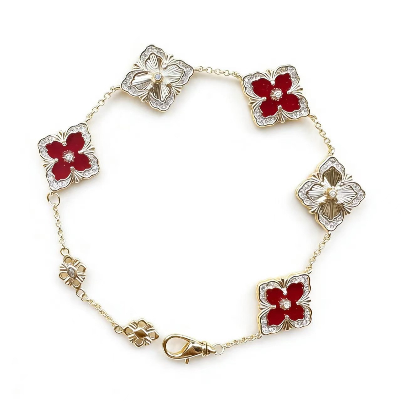 合金贝壳手链  V金CNC工艺热销彩色透光布布五花轻奢简约手链