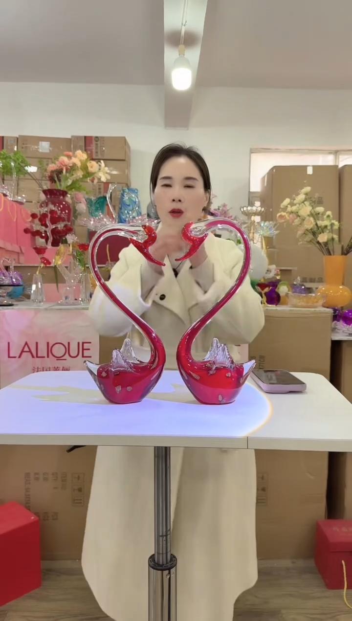 【闪购商品】无铅玻璃美全花器-w-早 一对红天鹅