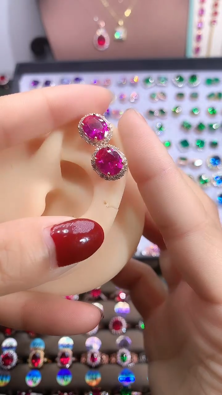 【闪购商品】蓝宝石耳饰银S925镶嵌玫瑰金8.10