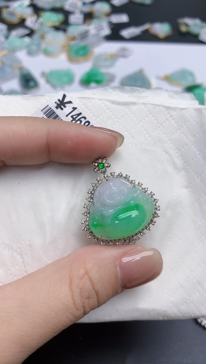 【闪购商品】翡翠颈饰18K金镶嵌天然缅甸翡翠A货