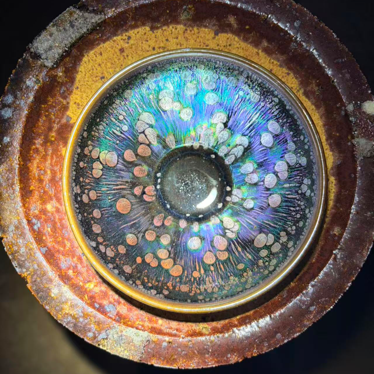 建窑建盏 七彩金丝挂葫芦 高端茶器主人杯 电烧