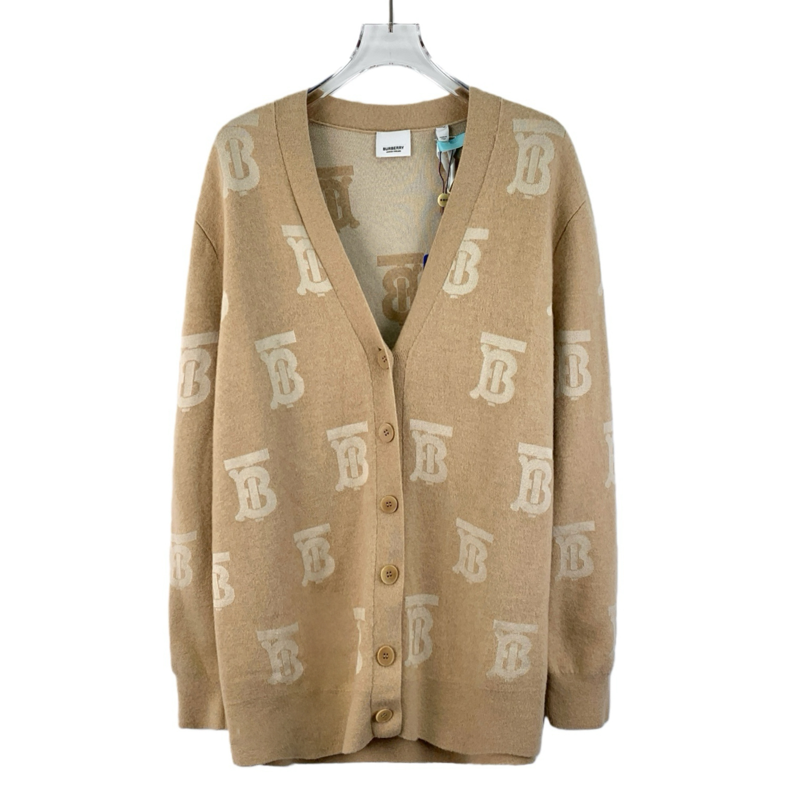 99新 BURBERRY/博柏利  J24435 Tb字母满印羊毛针织开衫外套 S码 