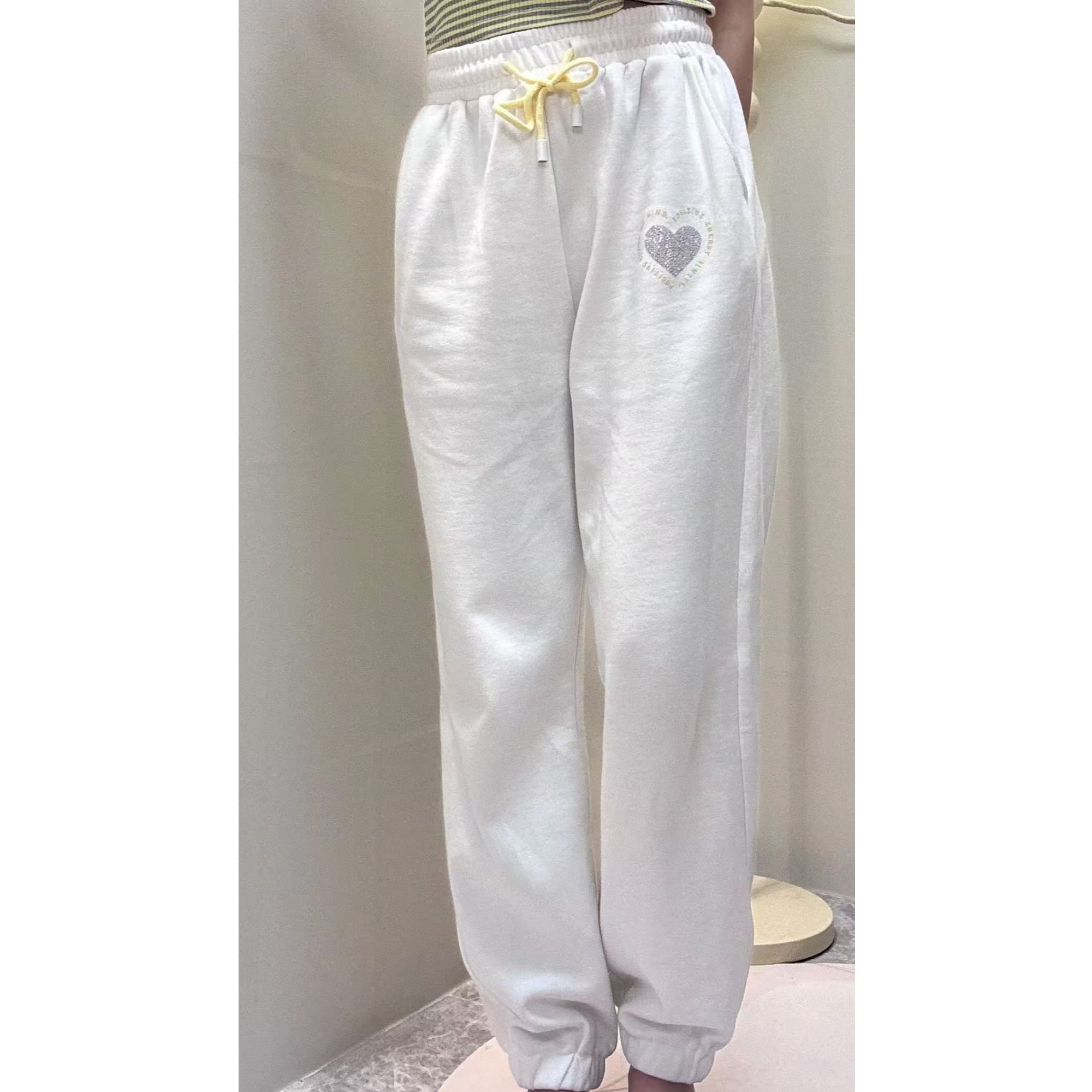 针织抽绳阔腿宽松潮流时尚运动百搭白色直筒拖地显瘦女休闲裤