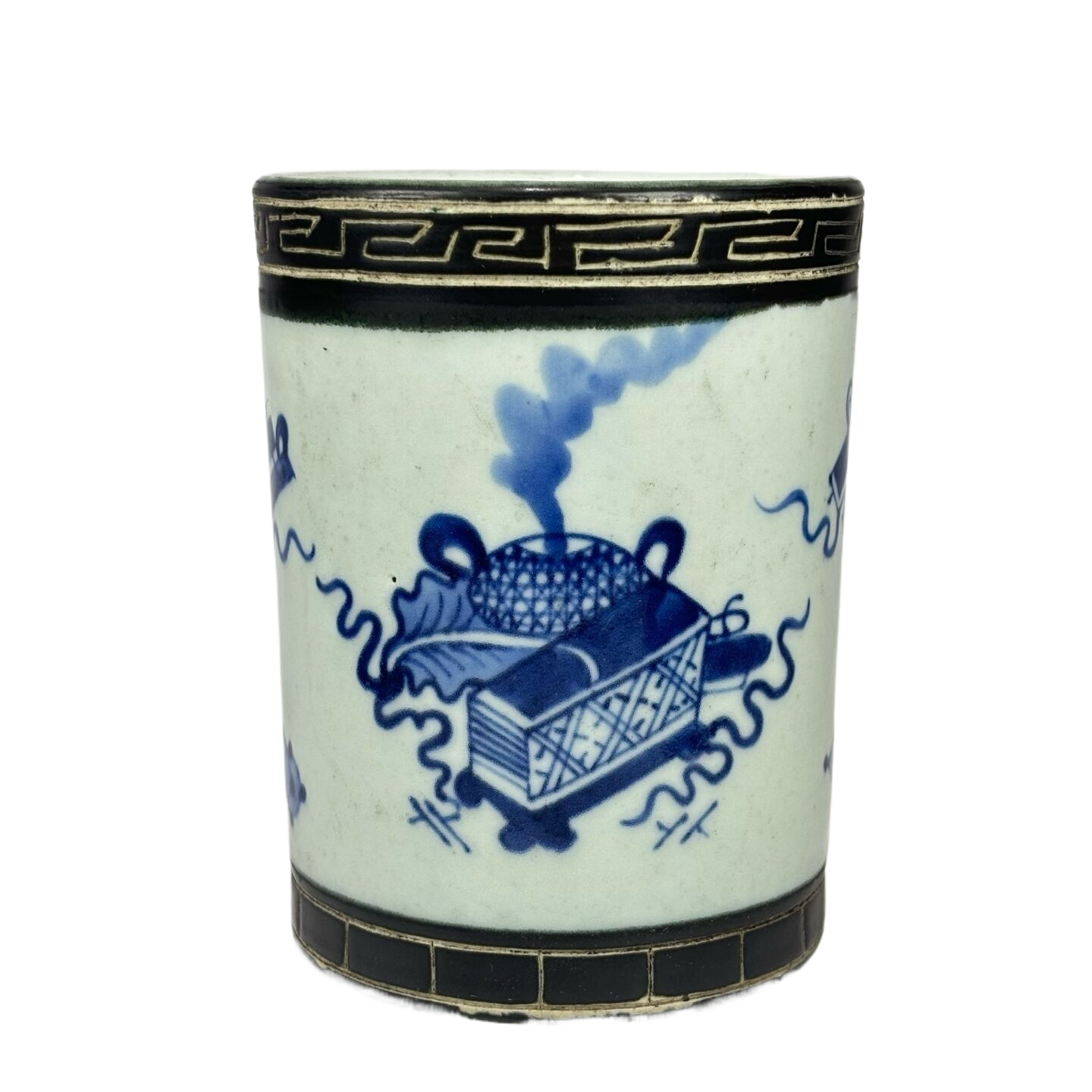 青花博古纹笔筒7253