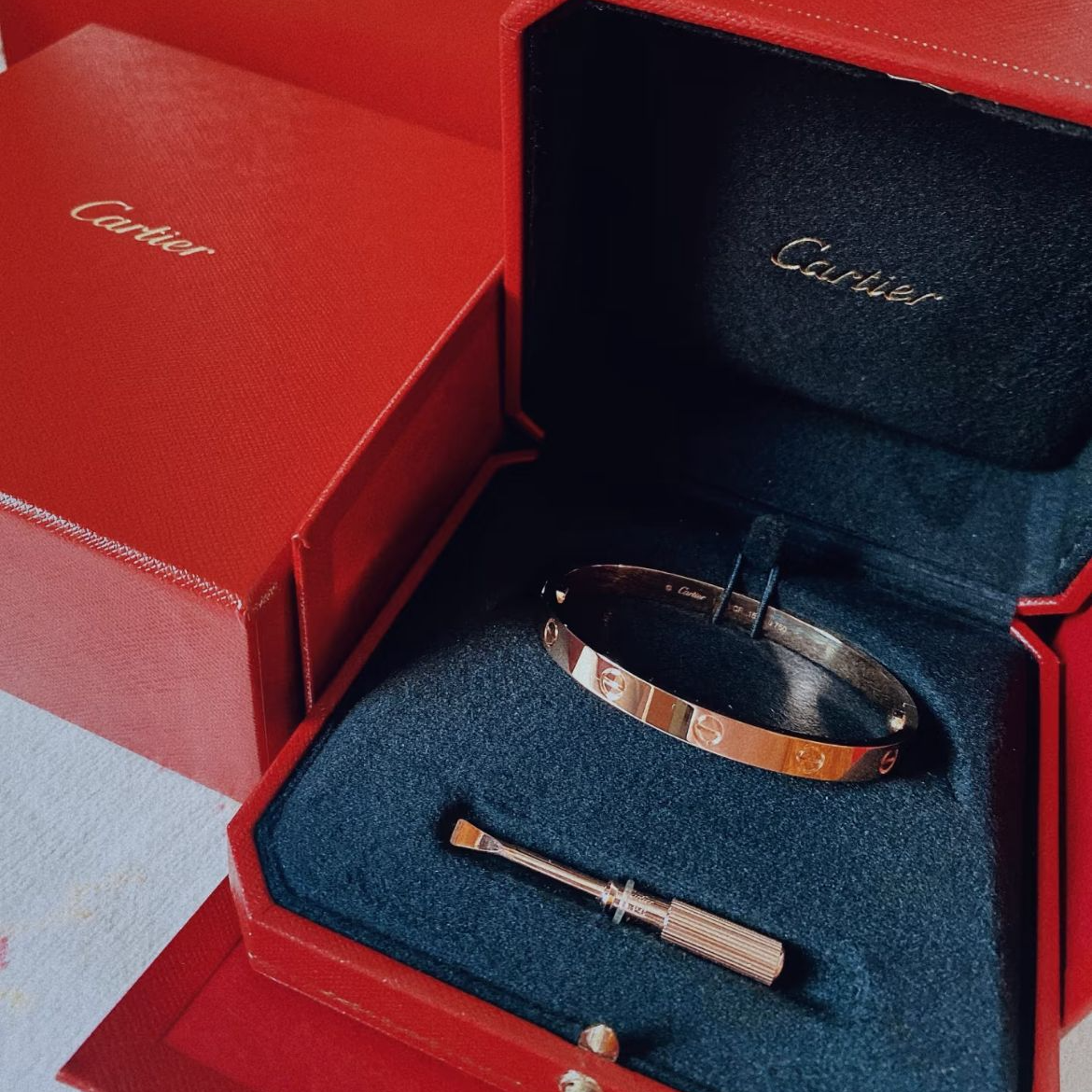 99新 Cartier/卡地亚 活动【念念】LOVE 宽版手镯 18K玫瑰金 16号 