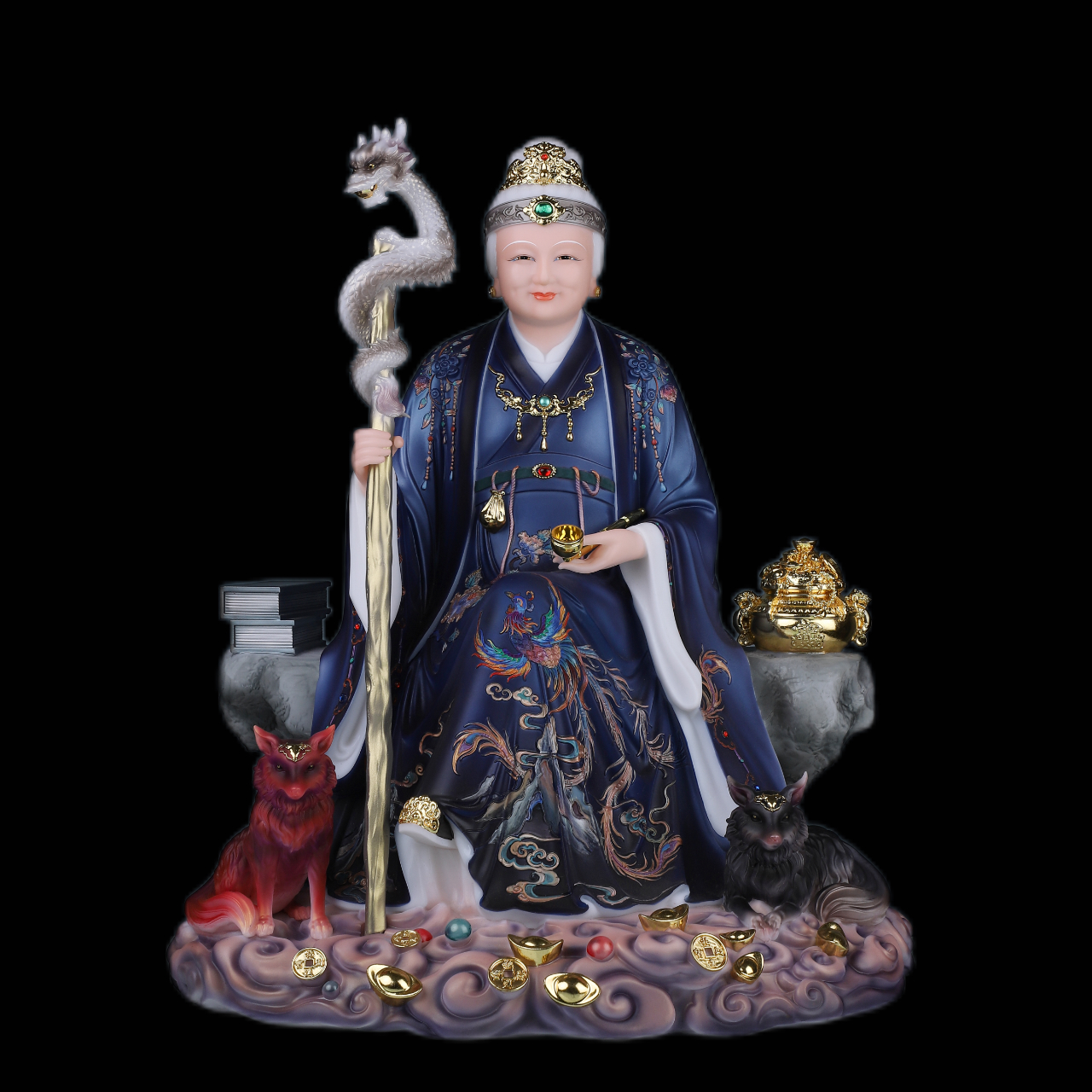 汉白玉铁刹山黑老太摆件黑妈妈四大家族工艺品