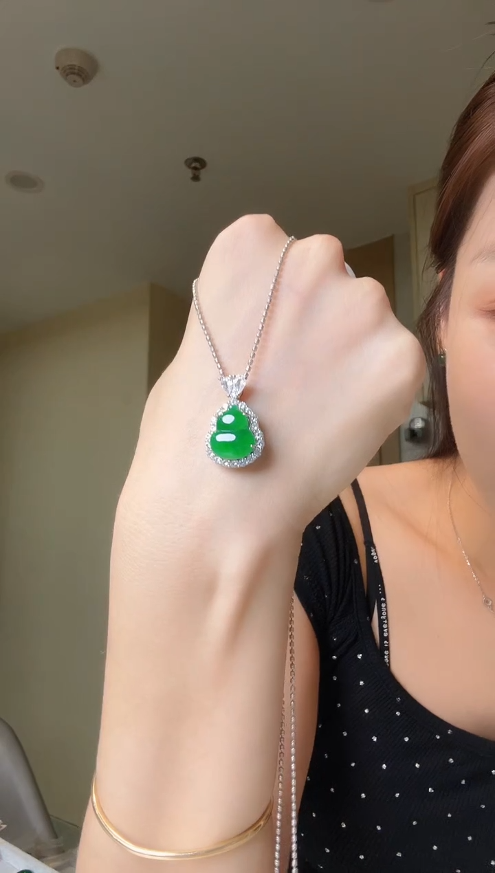 翡翠银S925镶嵌吊坠(不含链)天然翡翠吊坠