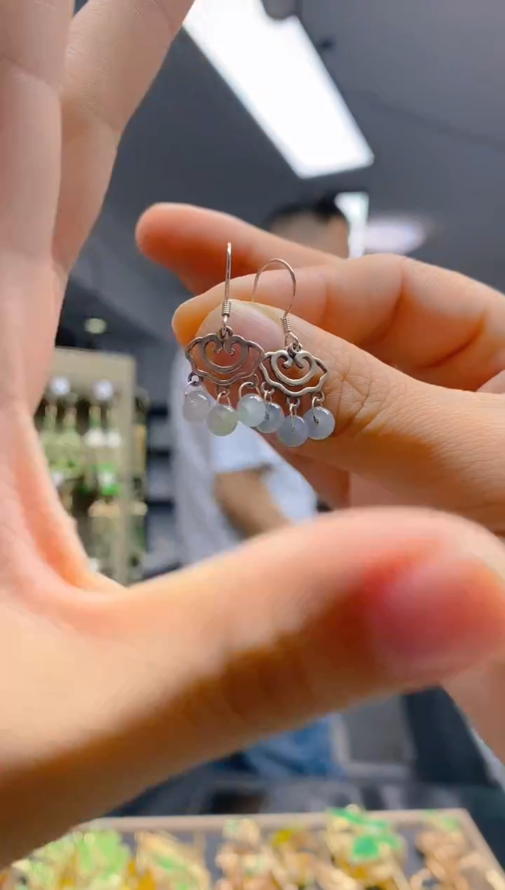 【闪购商品】翡翠耳饰银S925镶嵌0281翡翠耳钩