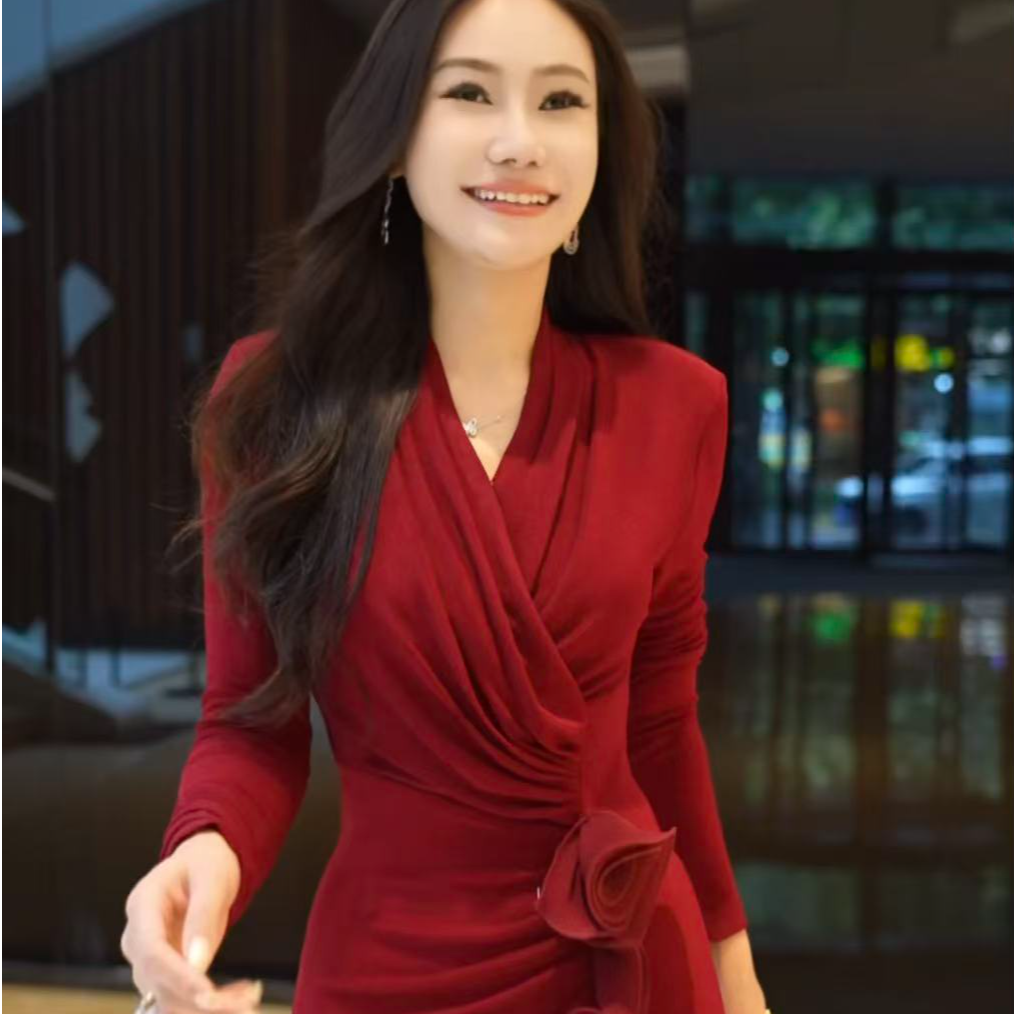 【袁小姐】玫瑰之约 法式轻奢高端氛围感气质收腰连衣裙-HZ999