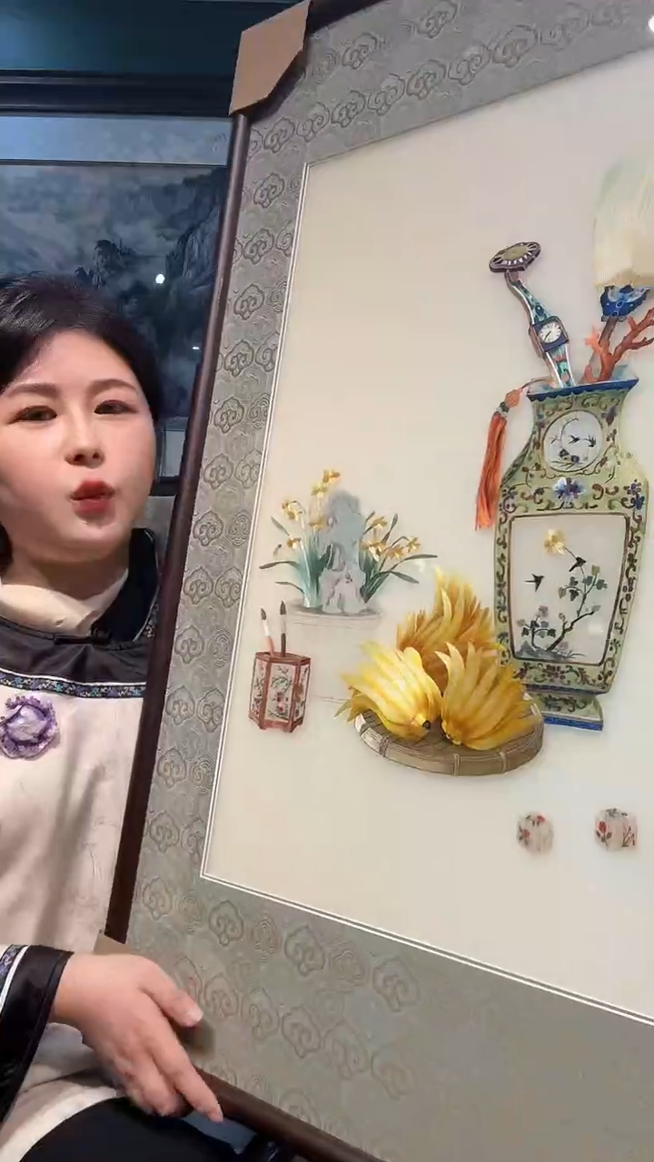 竖款非遗苏绣手工刺绣装饰画不包邮