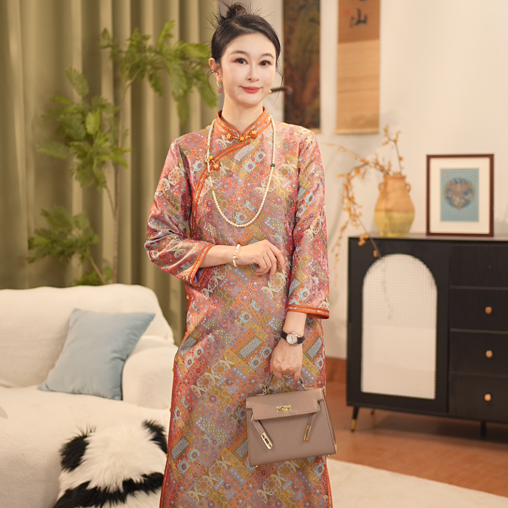 【贺贺·宝相百宝纹】秋款桑蚕丝蜀锦气质旗袍裙显瘦日常新中式J6803