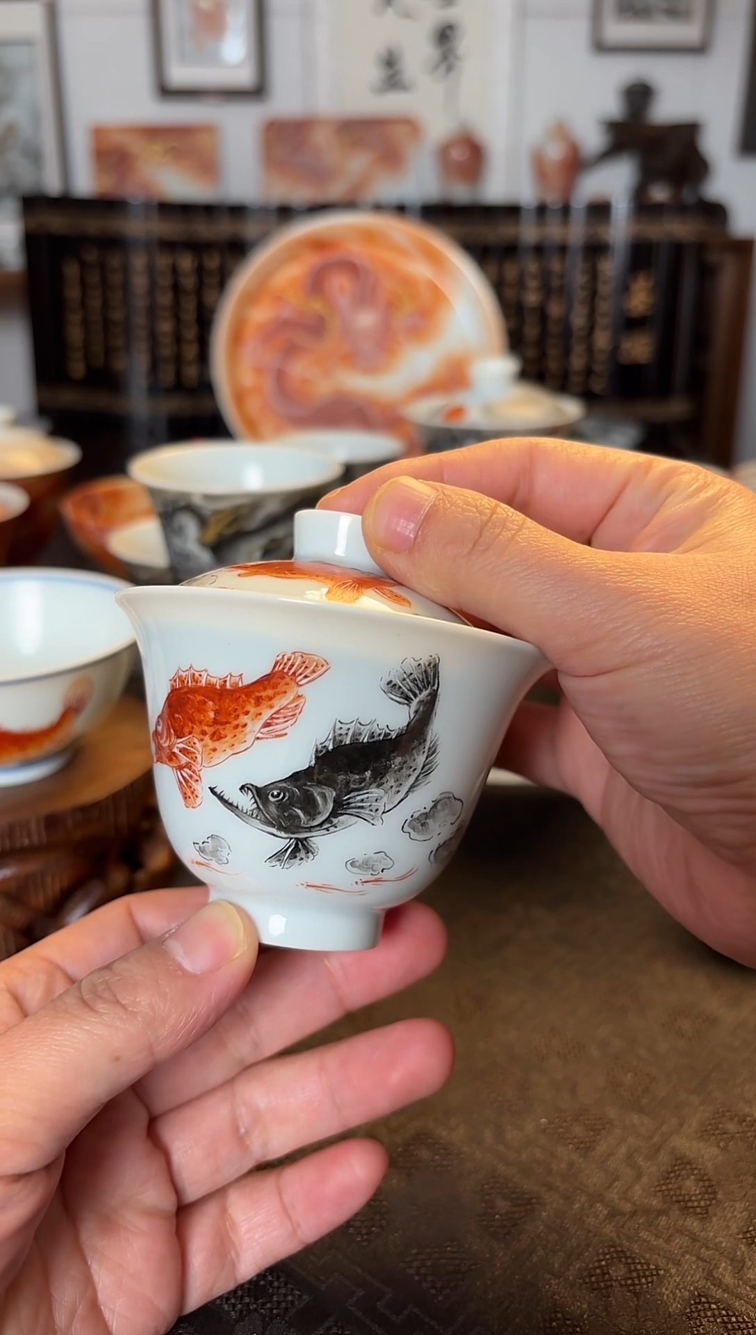 岩茶神企鱼盖碗一个