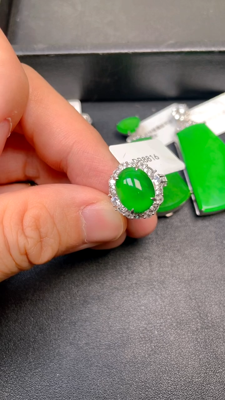 吊坠(不含链)银S925镶嵌翡翠戒指