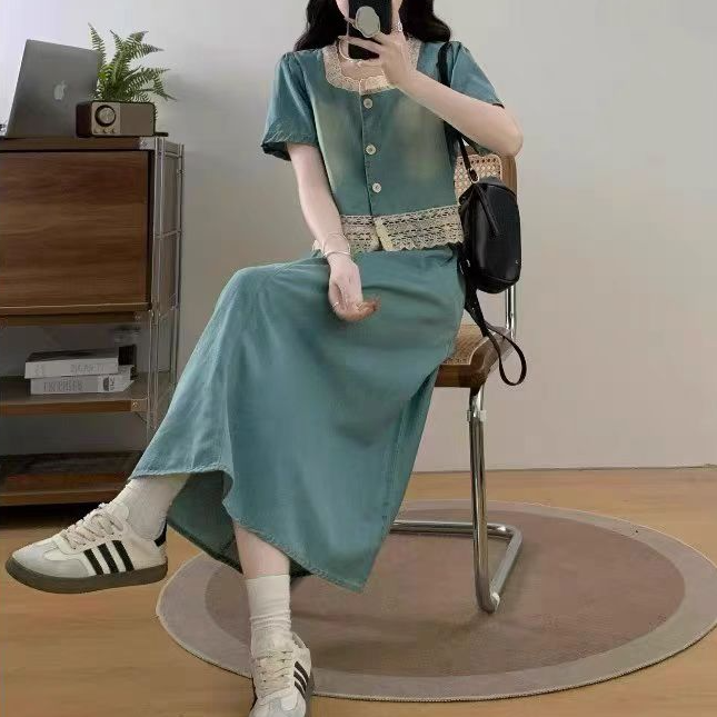 （瑕疵品）9281通勤时尚套装裙子长款嬉皮部落风新复古风牛仔套装