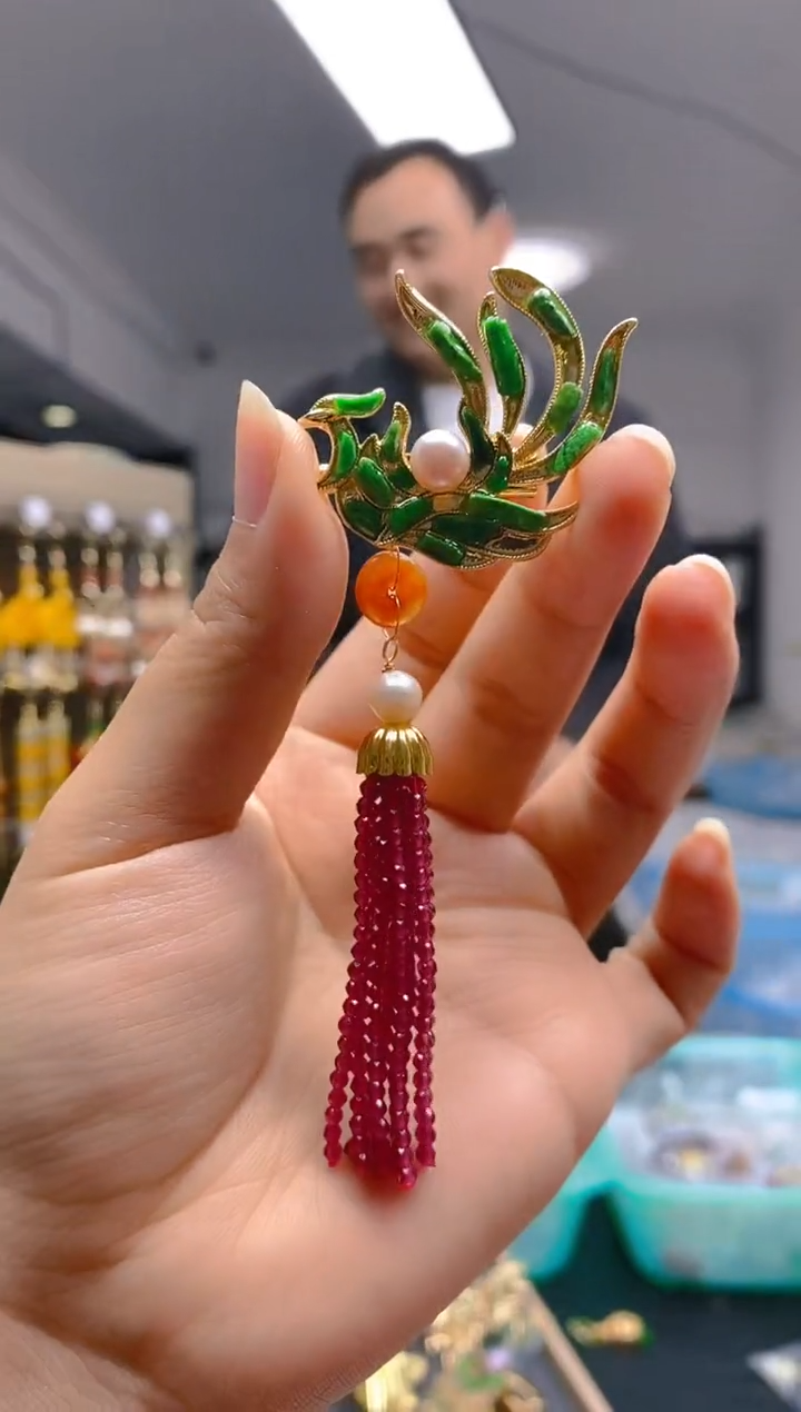 【闪购商品】翡翠耳饰合金0227翡翠胸针