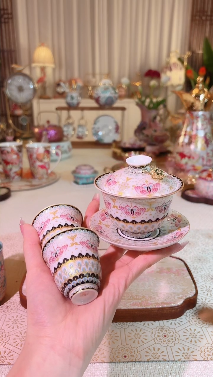 【闪购商品】瓷福蝶-盖碗三件套（1碗2杯）