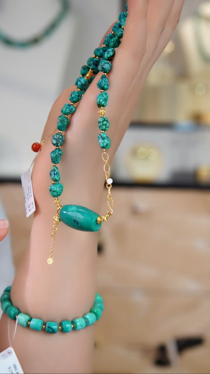 银S925镀金镶嵌绿松石项链多样性发货