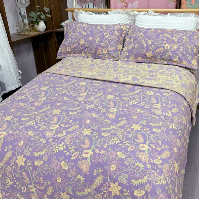 双层纱被罩--紫气东来透气舒适双层纱精梳锦绣不掉色紫色不起球