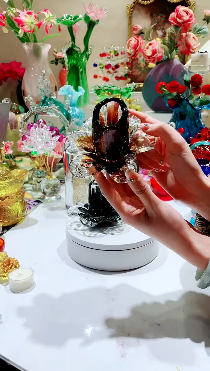 【闪购商品】琉璃手工艺品咖色小烛台